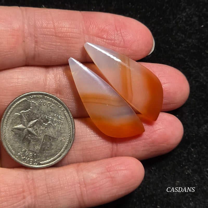 Carnelian Banded Agate Cabochon Pair