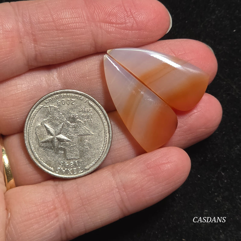 Carnelian Banded Agate Cabochon Pair