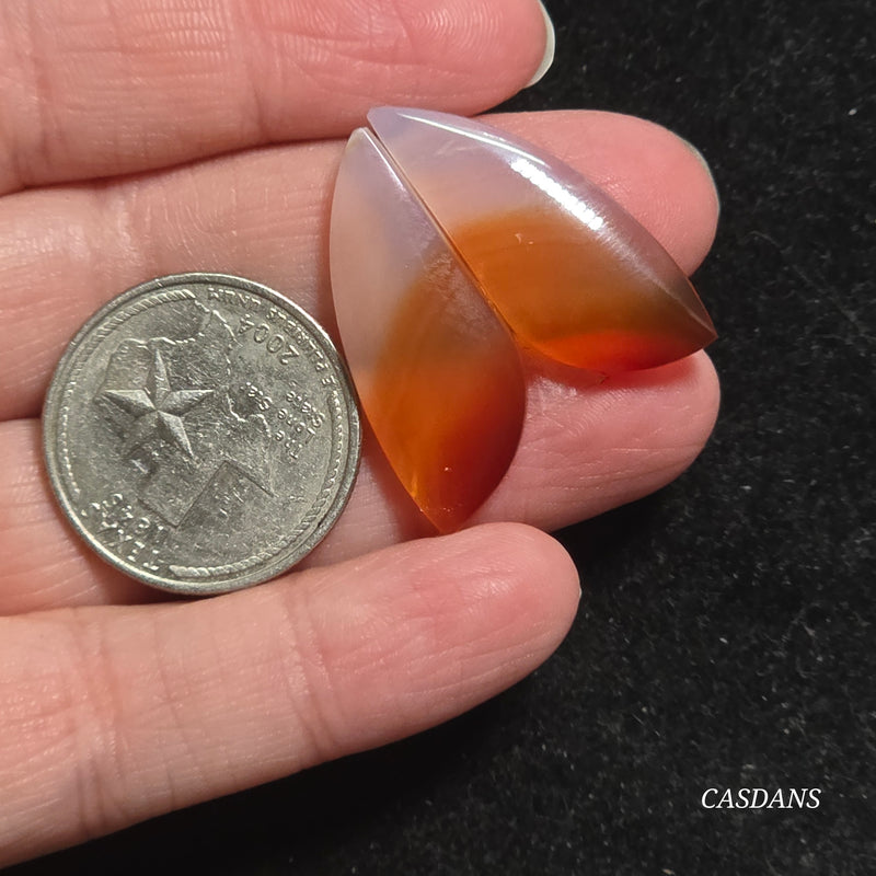 Carnelian Banded Agate Cabochon Pair