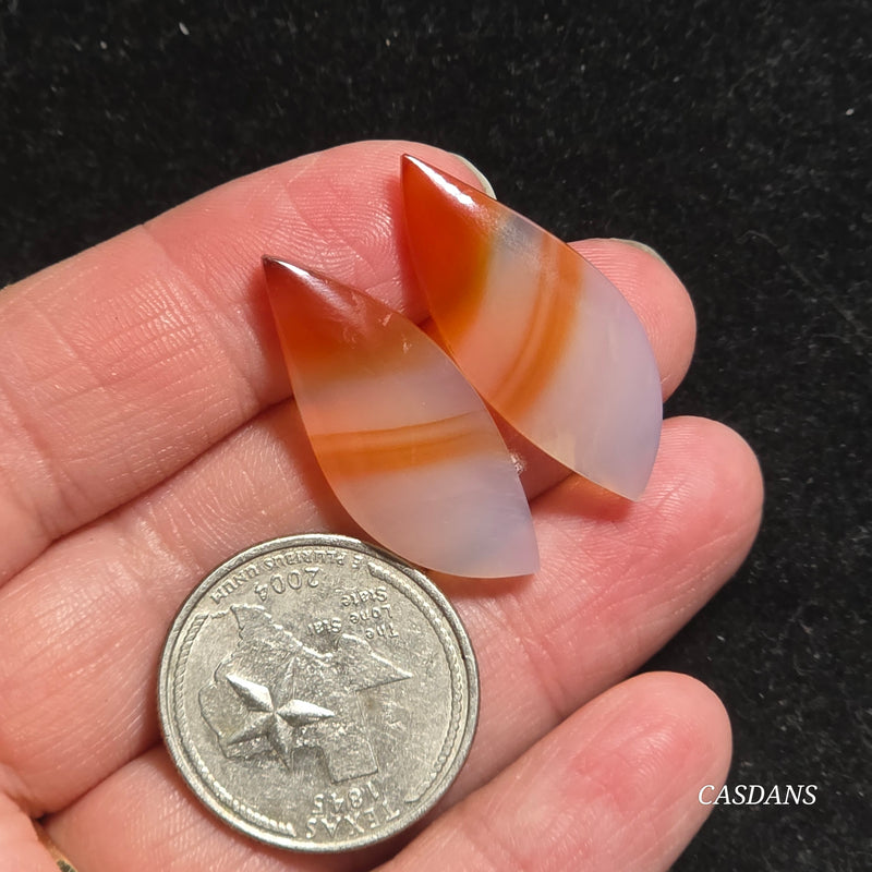 Carnelian Banded Agate Cabochon Pair
