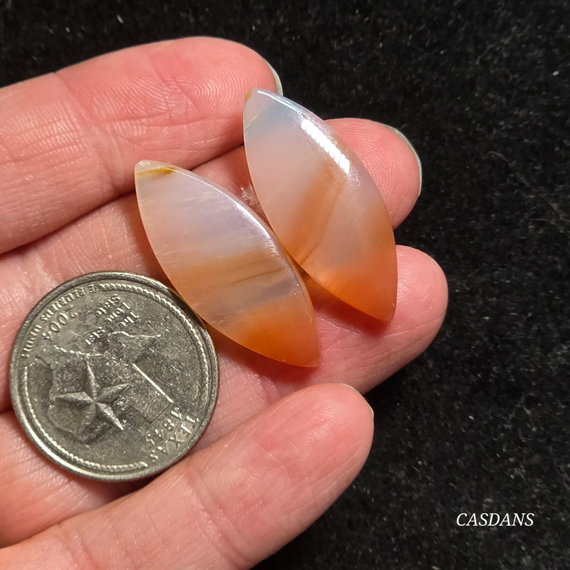 Carnelian Banded Agate Cabochon Pair