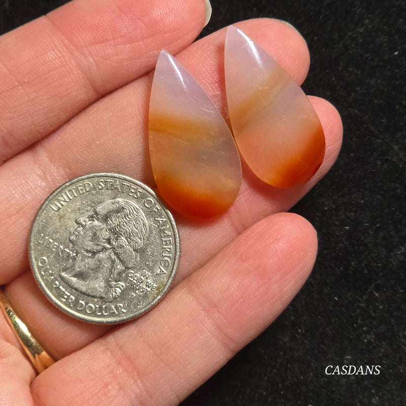 Carnelian Banded Agate Cabochon Pair