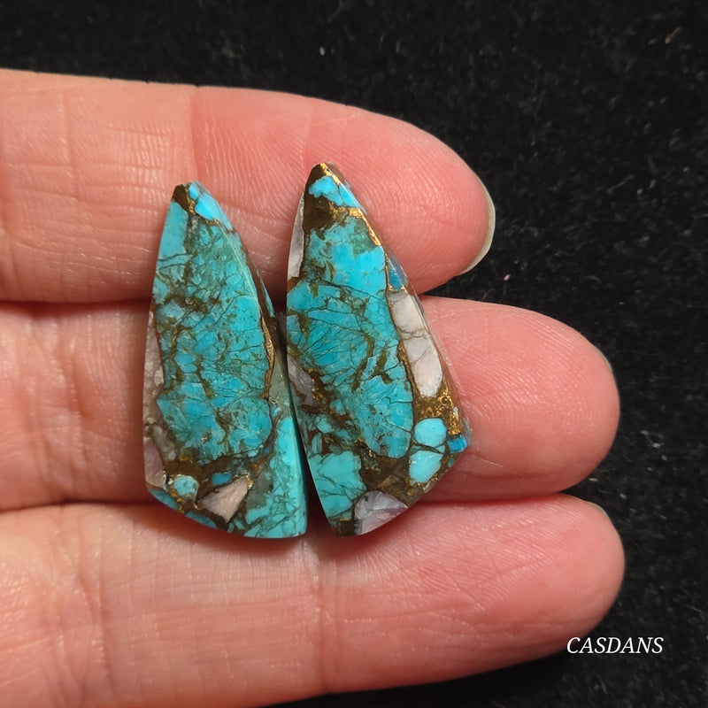 Pink Opal and Kingman Turquoise Composite Cabochon Pair