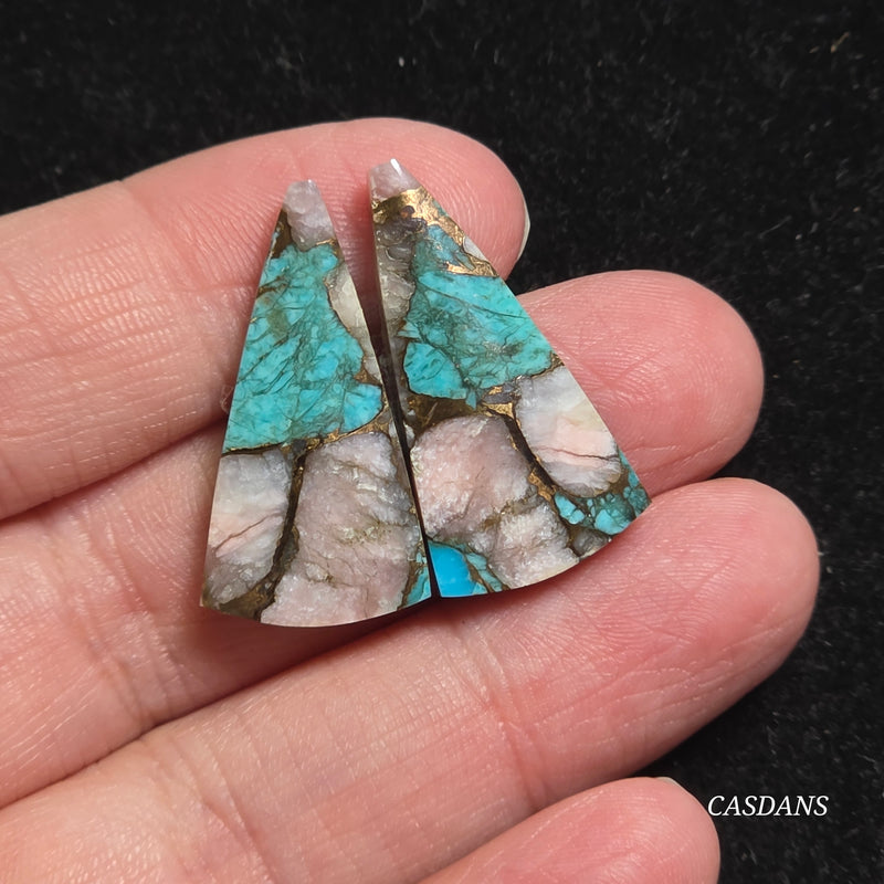 Pink Opal and Kingman Turquoise Composite Cabochon Pair