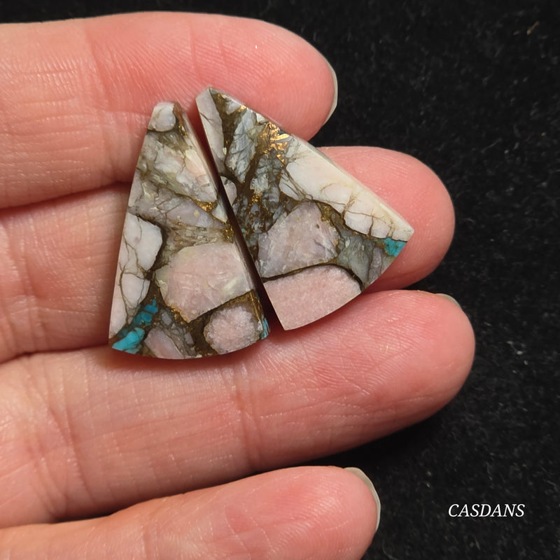 Pink Opal and Kingman Turquoise Composite Cabochon Pair