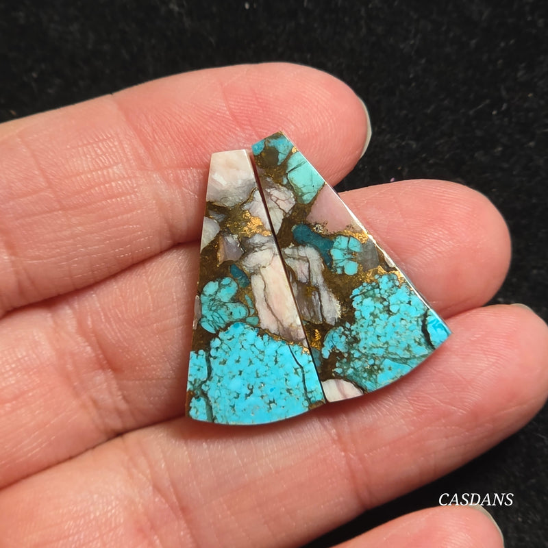 Pink Opal and Kingman Turquoise Composite Cabochon Pair