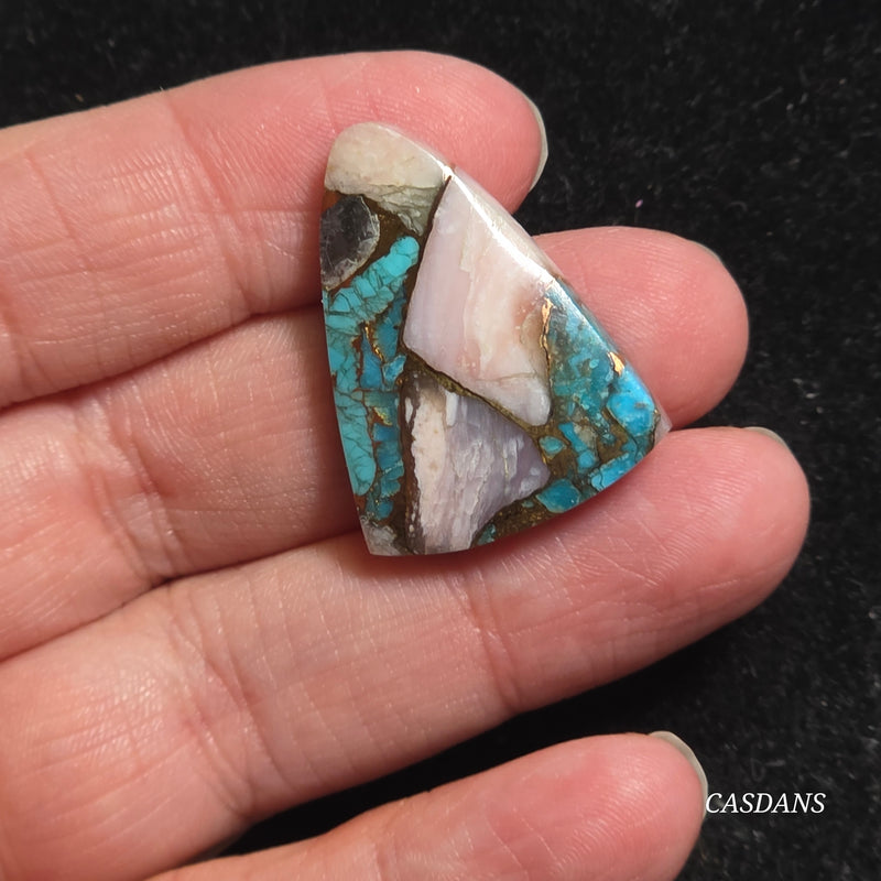 Pink Opal and Kingman Turquoise Composite Cabochon
