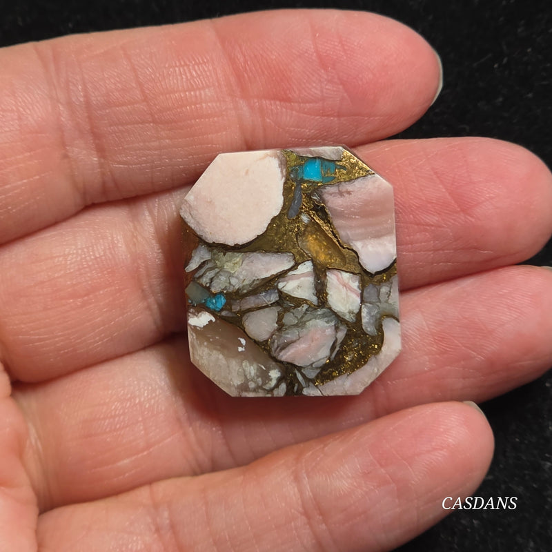 Pink Opal and Kingman Turquoise Composite Cabochon