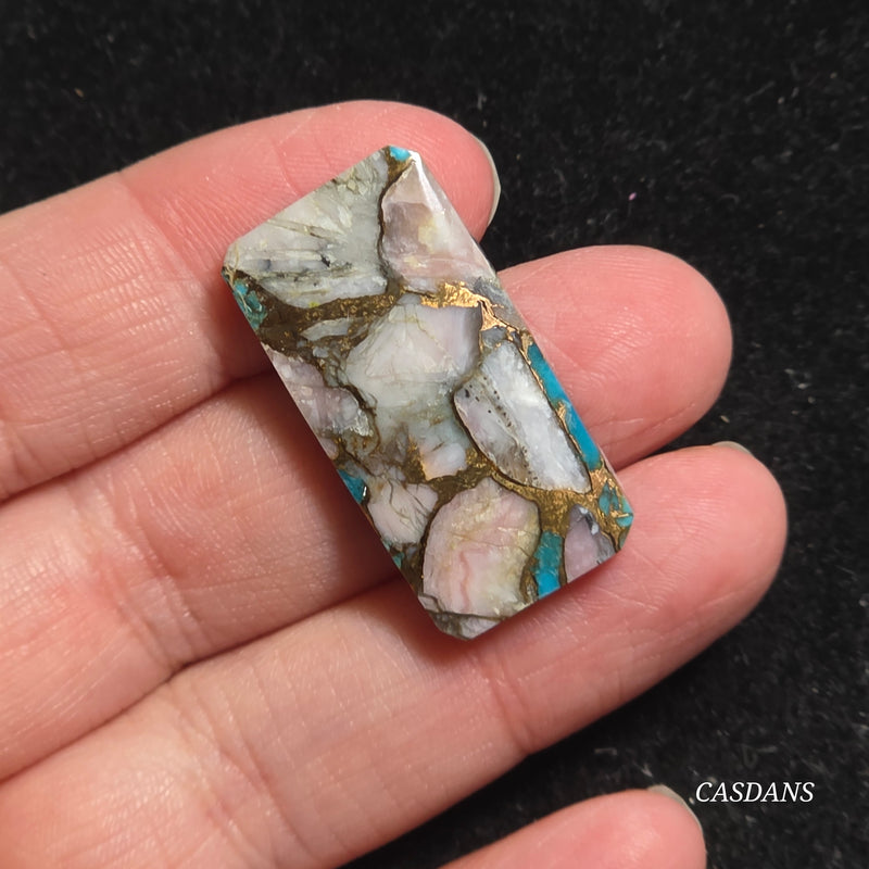 Pink Opal and Kingman Turquoise Composite Cabochon