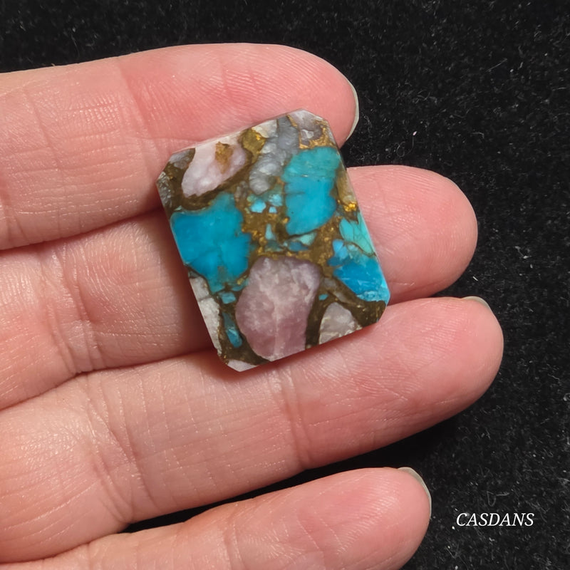 Pink Opal and Kingman Turquoise Composite Cabochon