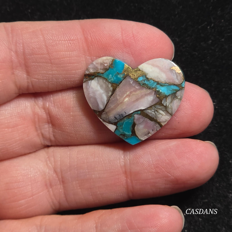 Pink Opal and Kingman Turquoise Composite Cabochon