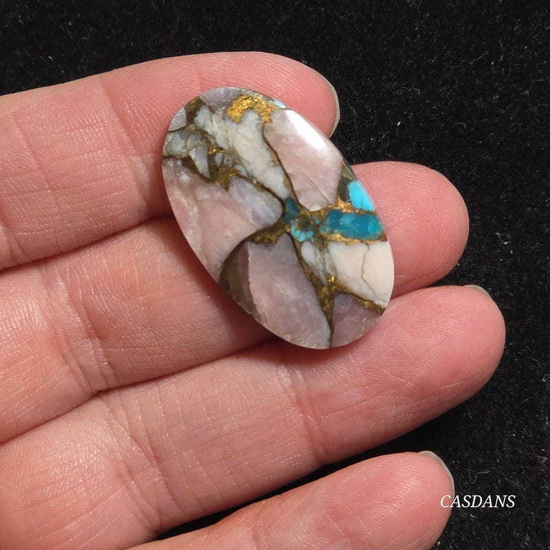 Pink Opal and Kingman Turquoise Composite Cabochon