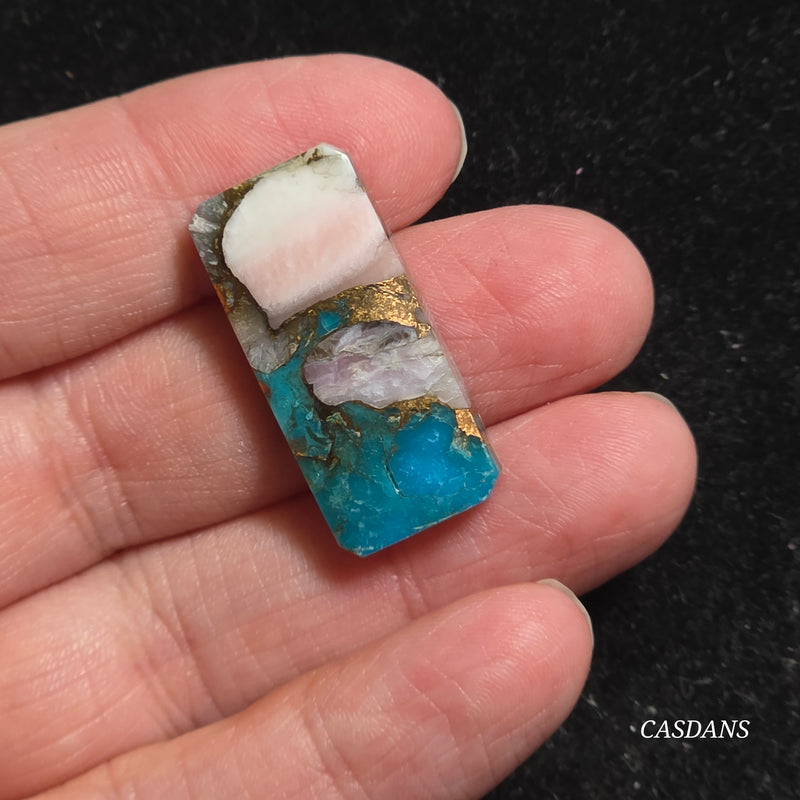 Pink Opal and Kingman Turquoise Composite Cabochon