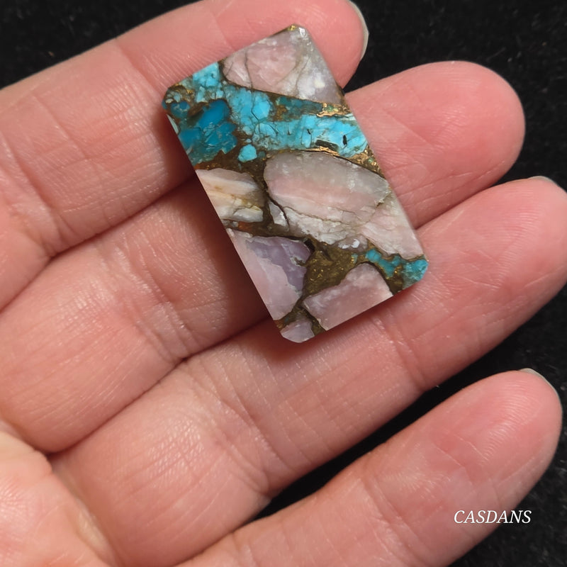Pink Opal and Kingman Turquoise Composite Cabochon