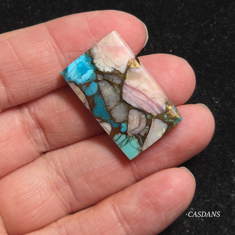 Pink Opal and Kingman Turquoise Composite Cabochon