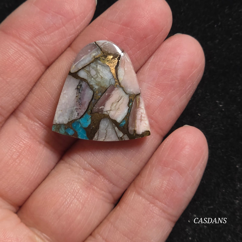 Pink Opal and Kingman Turquoise Composite Cabochon