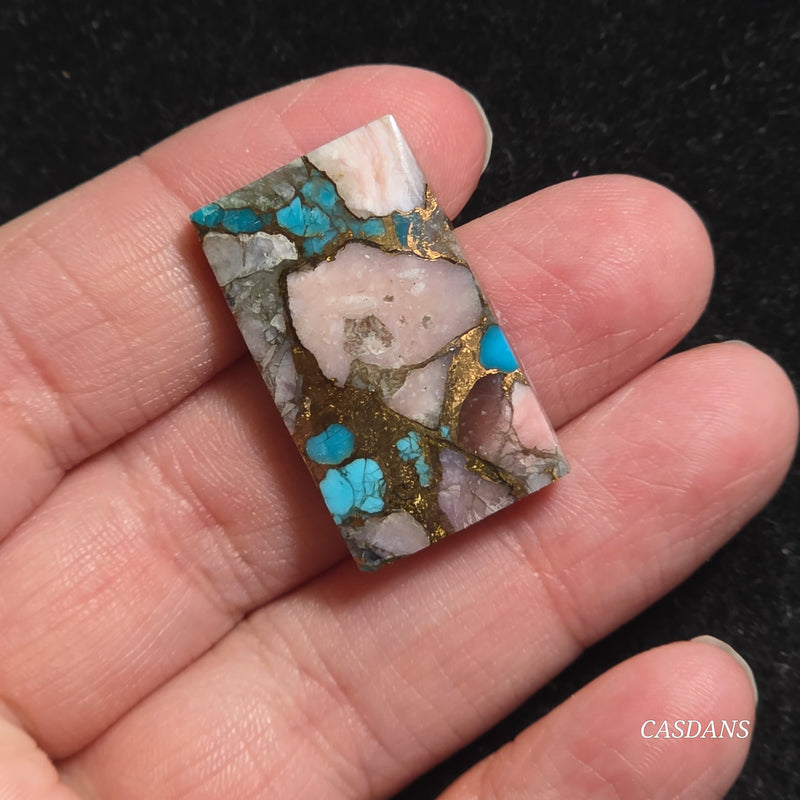 Pink Opal and Kingman Turquoise Composite Cabochon