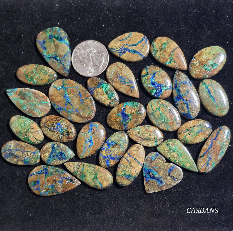 ***IMPERFECT *** 28 Piece Lot Azurite, Malachite in Matrix Cabochons