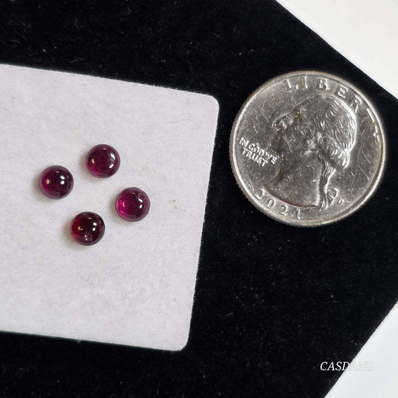 4 Pieces, 5mm Calibrated Round Rhodolite Garnet Small Ring / Embellishment Cabochon