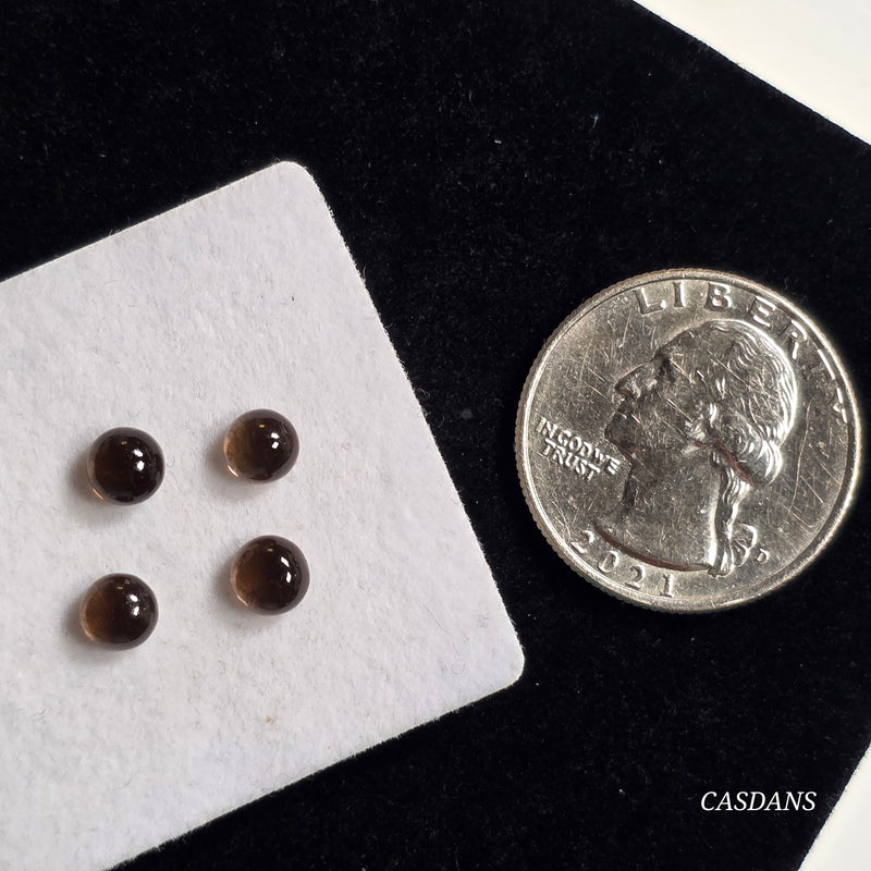 4 Pieces, 5mm Calibrated Round Smokey Quartz Small Ring / Embellishment Cabochon