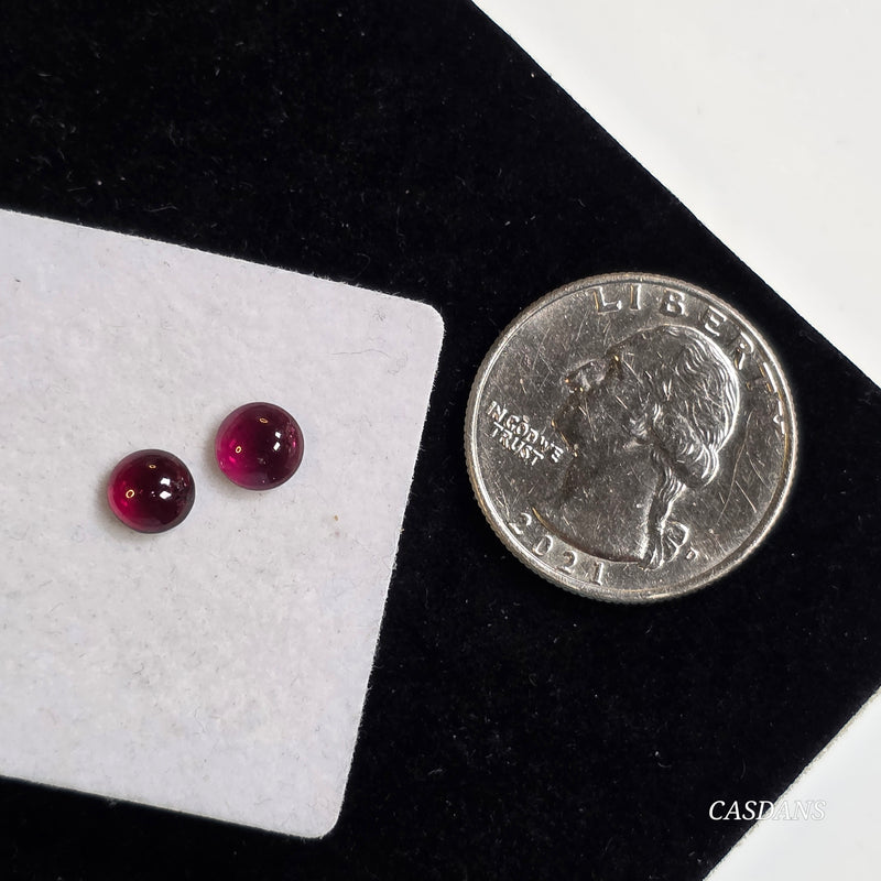2 Pieces, 6mm Calibrated Round Rhodolite Garnet Small Ring / Embellishment Cabochon