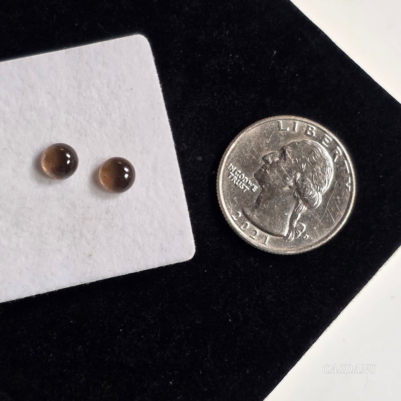 2 Pieces, 6mm Calibrated Round Smokey Quartz Small Ring / Embellishment Cabochon