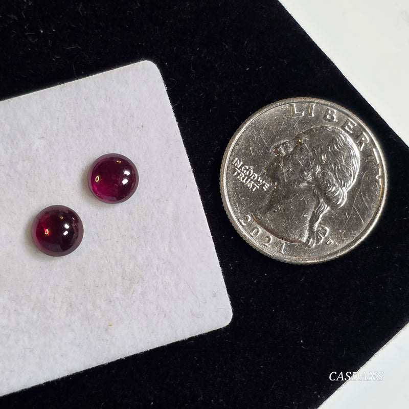 2 Pieces, 7mm Calibrated Round Rhodolite Garnet Small Ring / Embellishment Cabochon