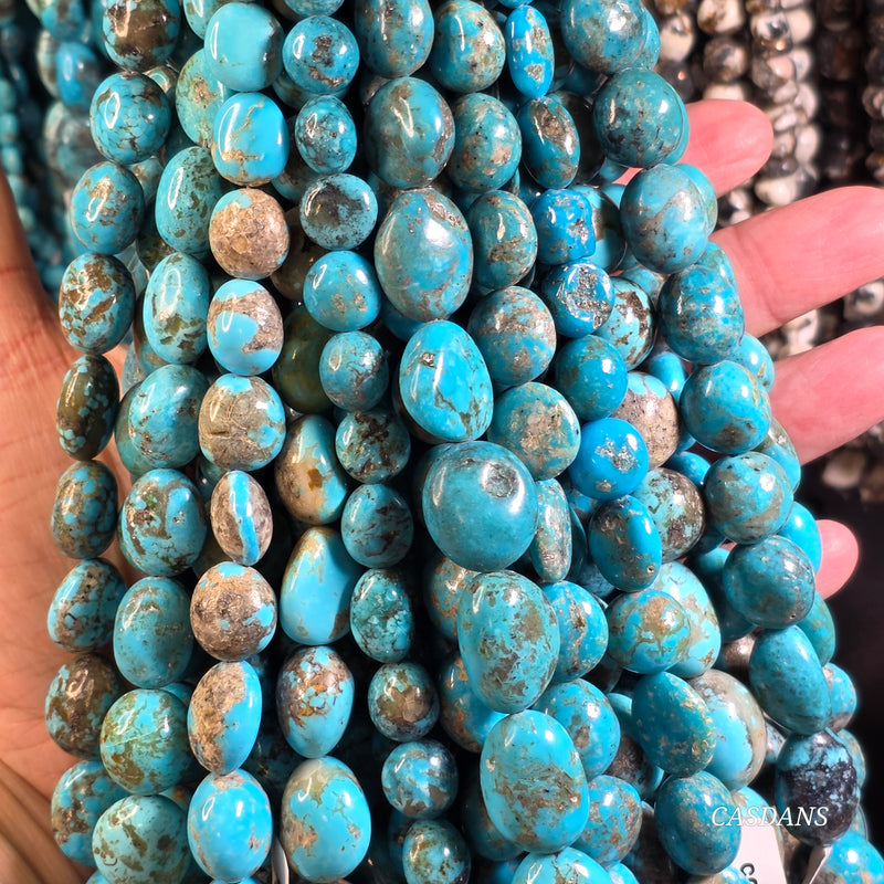 Kingman Turquoise, Hand-cut, Potato Beads, 8 Inch Strand