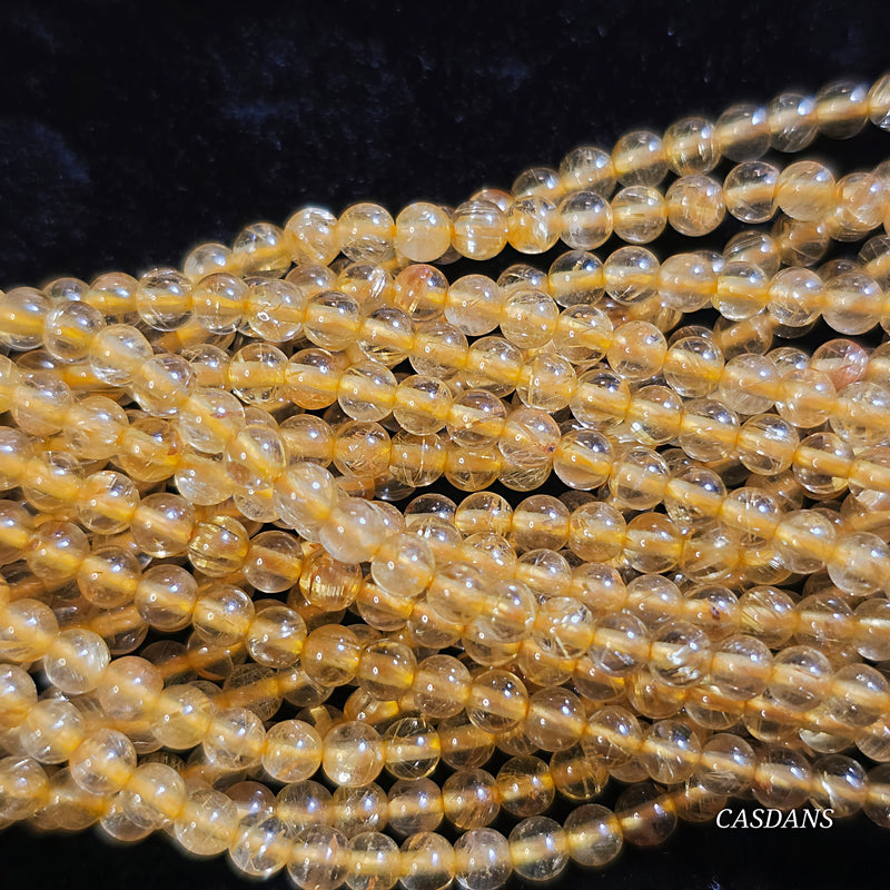 Gold Rutile Quartz 3mm Smooth Round Beads