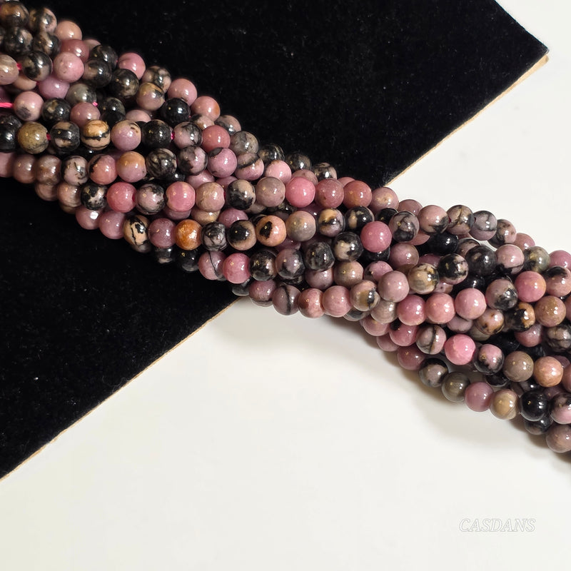 Rhodonite 3mm Smooth Round Beads
