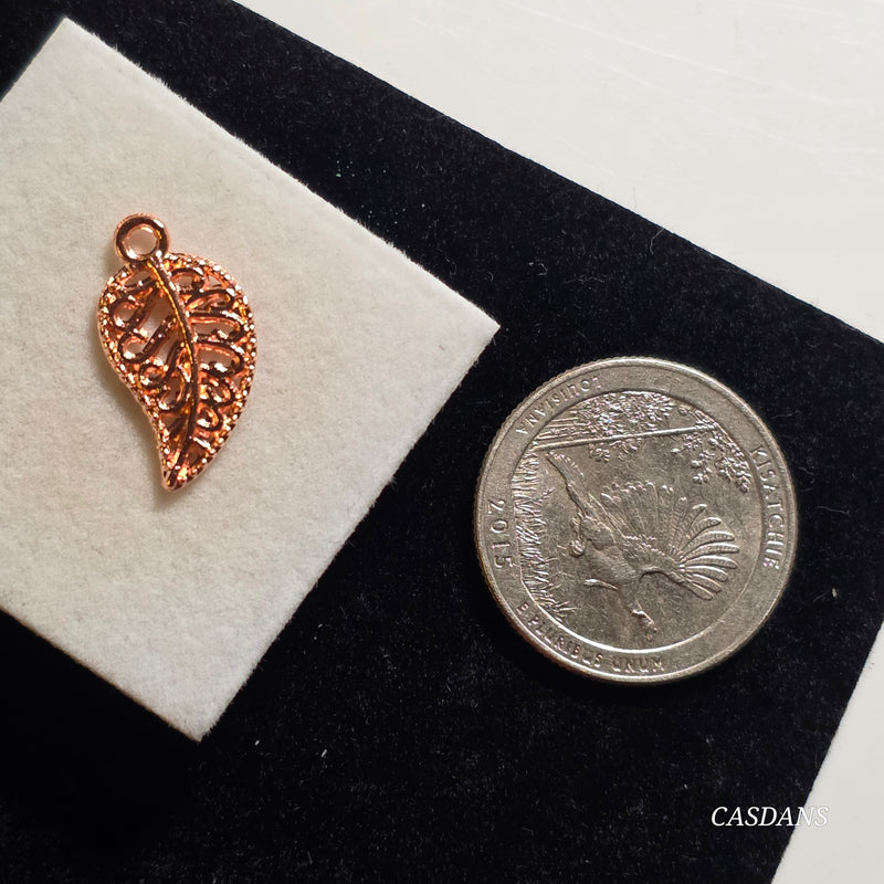 Rose Gold Tone Filigree Leaf Charm - 10x19mm