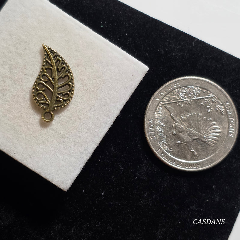 Antique Bronze Tone Filigree Leaf Charm - 10x19mm