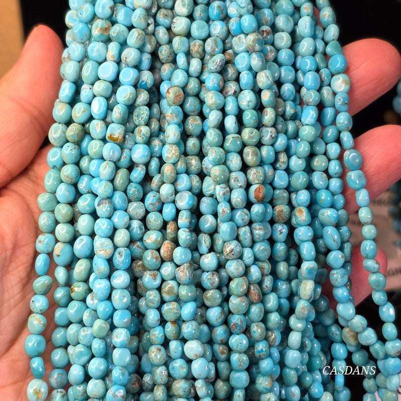 Kingman Turquoise, Hand-cut, Potato Beads, 8 Inch Strand