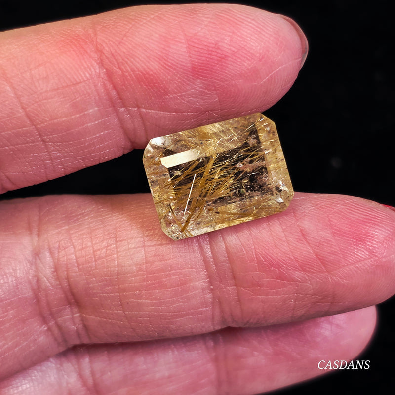 Gold Rutile Quartz 12x16mm Emerald Cut Facet