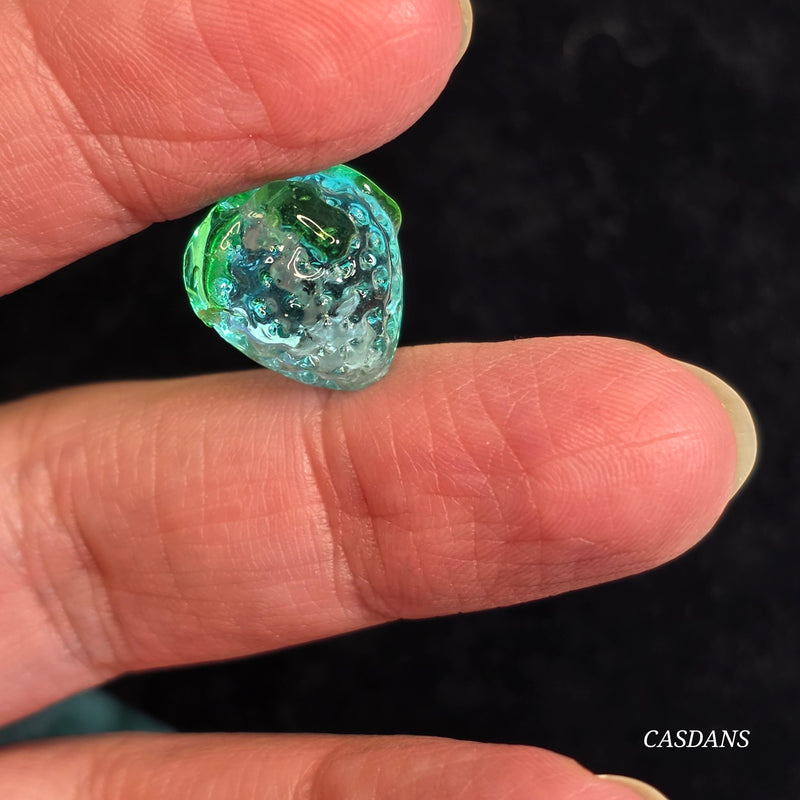 Lampwork Glass Strawberry Bead 13x15mm - Teal Blue