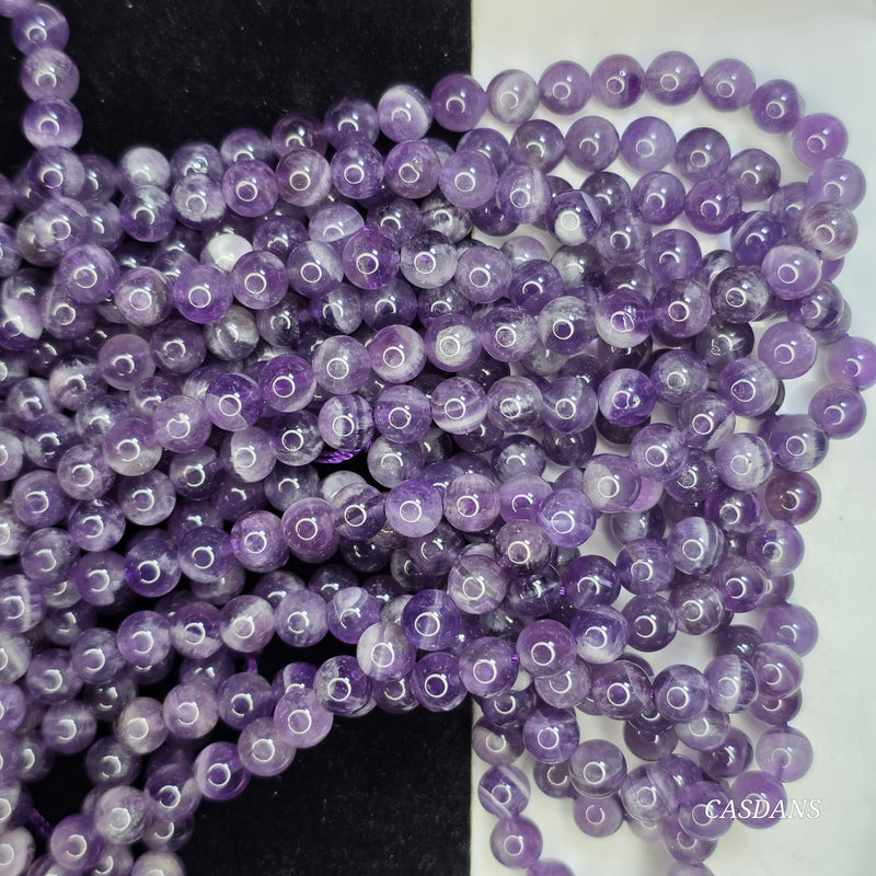 Chevron Amethyst 6mm Smooth Round Beads