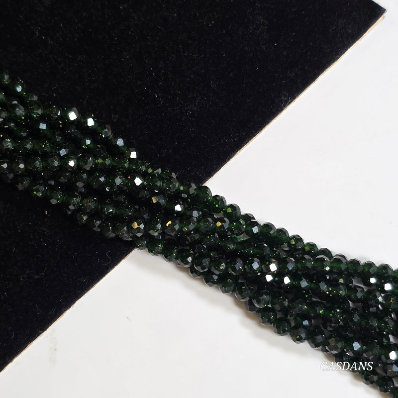 Green Goldstone 3mm Faceted Round Beads