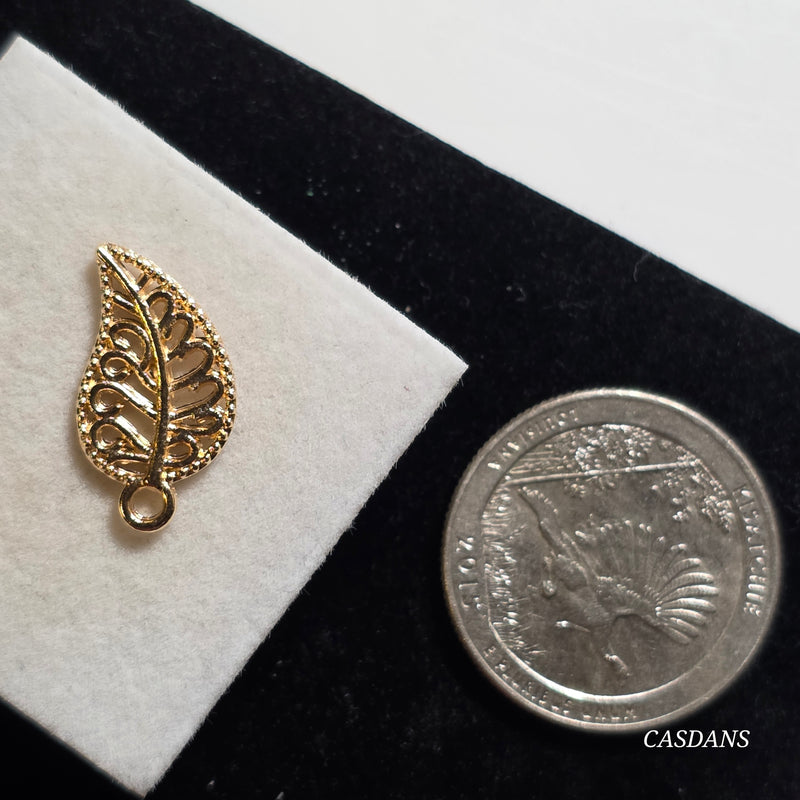 KC Gold Tone Filigree Leaf Charm - 10x19mm
