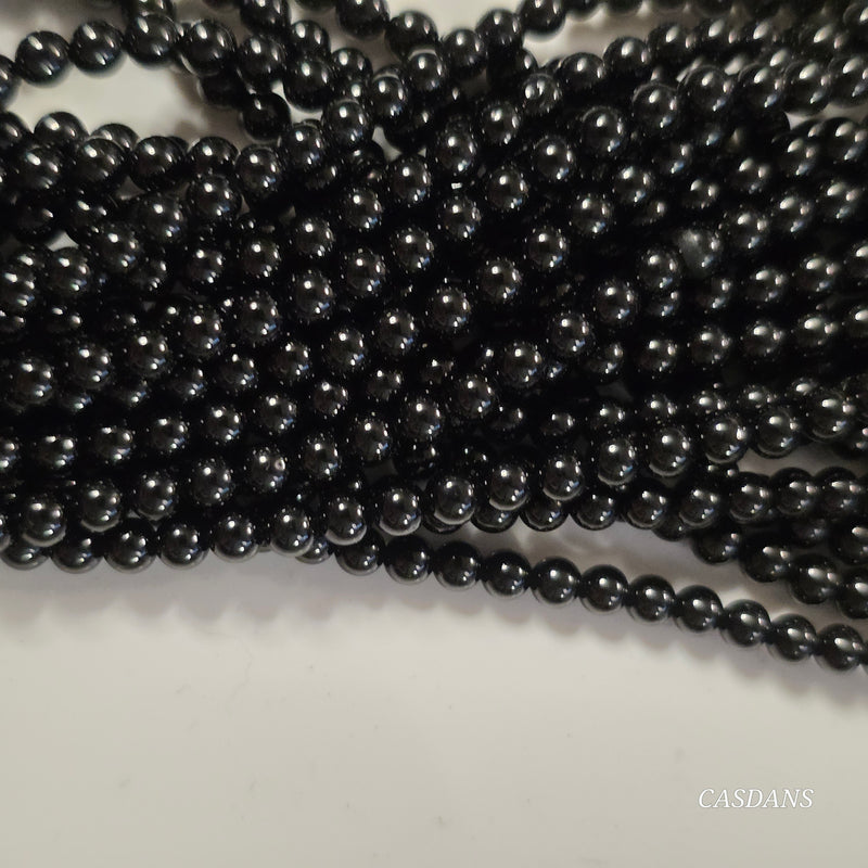 Black Tourmaline 3mm Smooth Round Beads