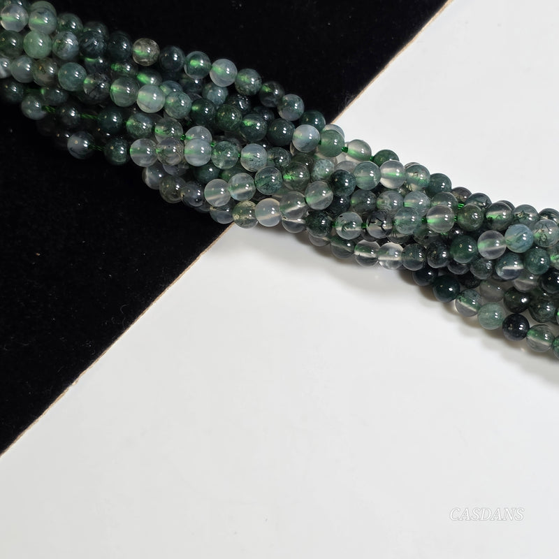 Moss Agate 3mm Smooth Round Beads