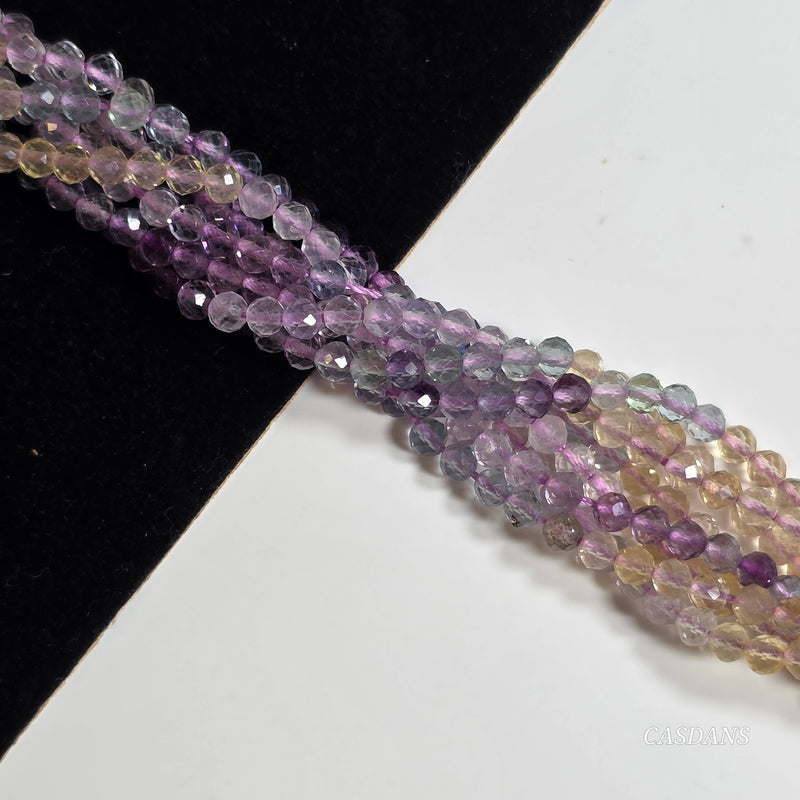 Fluorite 3mm Faceted Round Beads