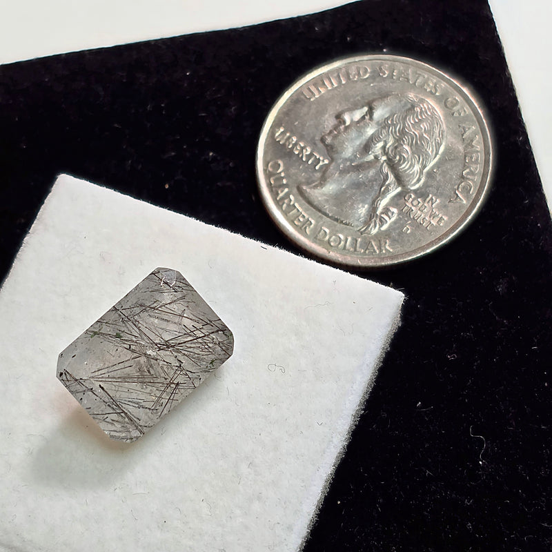 Black Rutile Quartz 12x16mm Emerald Cut Facet