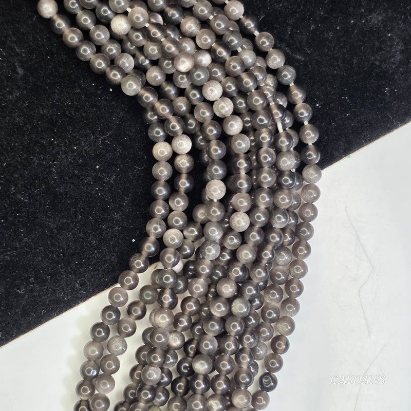 Silver Sheen Obsidian 3mm Smooth Round Bead