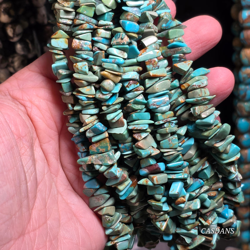 Kingman Turquoise, Hand-cut Chip Beads, 14 Inch Strand