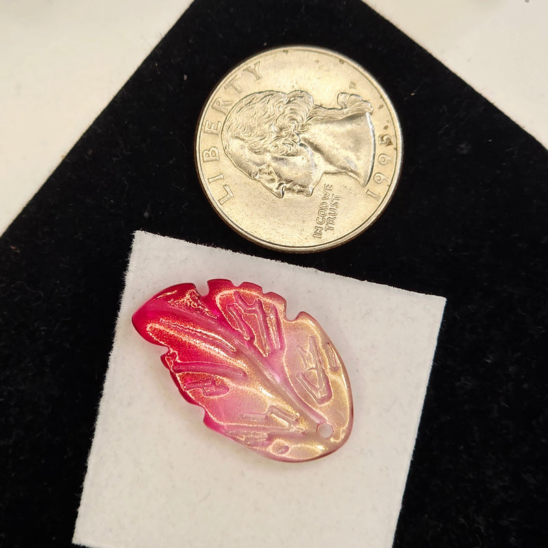 16x27mm Glass Leaf Bead - Gilded Fuchsia