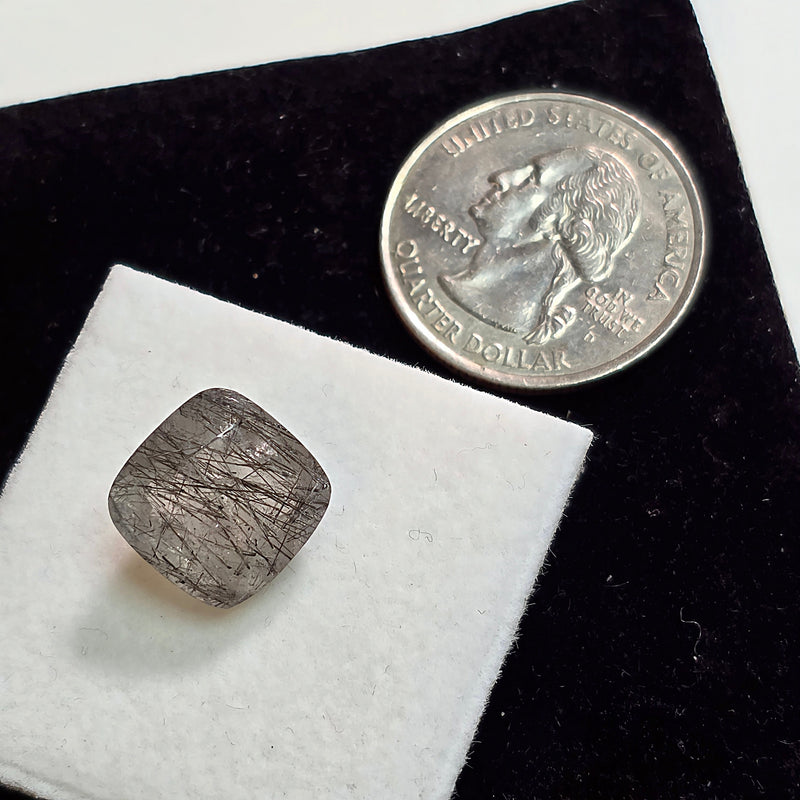 Black Rutile Quartz 12mm Cushion Cut Facet