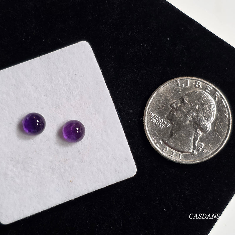 2 Pieces, 6mm Calibrated Round Amethyst Small Ring / Embellishment Cabochon