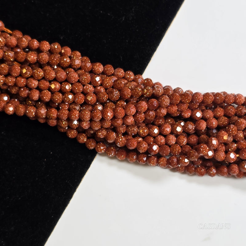 Goldstone 3mm Faceted Round Beads