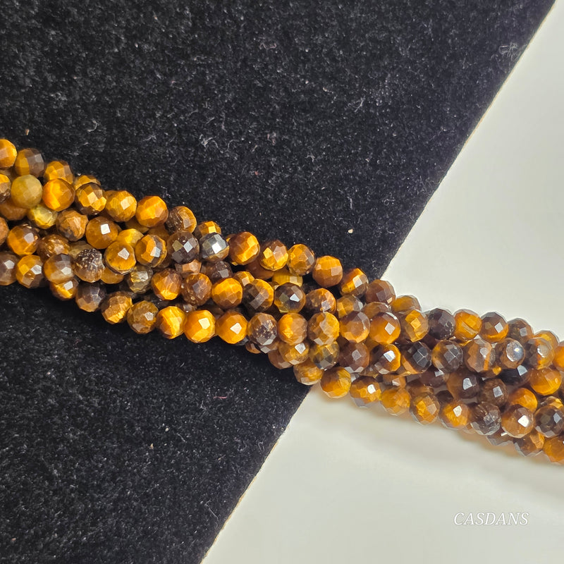 Tiger's Eye 3mm Faceted Round Beads