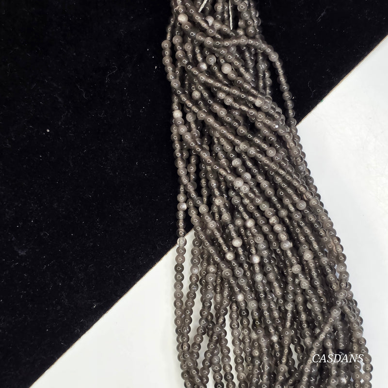 Silver Sheen Obsidian 2mm Smooth Round Bead